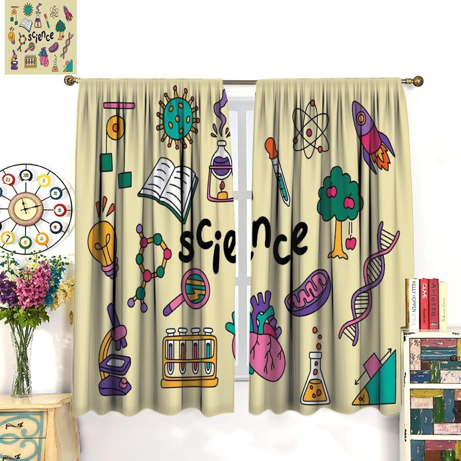 Science Theme Curtains 2pcs Ed - Science Nursery 评论和价格